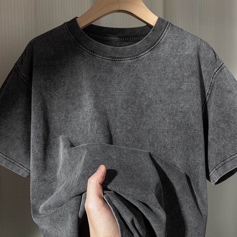 Premium Gray! 270g Heavyweight Washed Vintage Short-Sleeve T-Shirt, Summer Round-Neck Loose Breathable Shirt for Men and Women Premium Gray! 270g Heavyweight Washed Vintage Short-Sleeve T-Shirt, Summer Round-Neck Loose Breathable Shirt for Men and Women