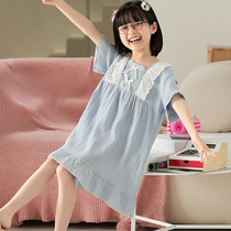 Girl Sleepskirt Summer Cotton Small Sleepy Short Sleeper Sleeper Childrens Pajamas Big Girl Cartoon Ocean Home Clothes