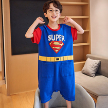 Boys pajamas pure cotton short sleeve spring and summer clothing thin in the big child cartoon anti kick by the small boys conjunction clothes home clothes