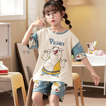 Summer Summer Pajamas Summer Short Sleeve Cotton Girls in Large Childrens Household Summer Parents and Childrens Kids