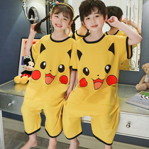 Childrens pajamas thin girls short sleeve cotton connexion home clothes cute boy air conditioning dress