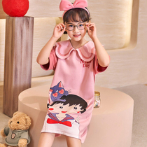Girl Sleepskirt Summer Pure Cotton Short Sleeper Childrens Nightgown Big Childrens Little Girl Princess Wind Cute Home Clothes