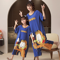 Childrens conjunction pajamas pure cotton summer short sleeve kicking parent and child spring and autumn girls thin mode in big boys home clothes