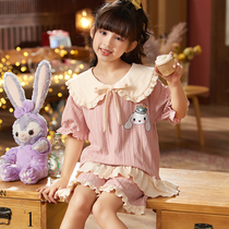 Childrens pajamas girl pure cotton summer short sleeve girl princess air conditioning home dress big child mother and child