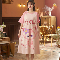 Sleeping dress female spring and summer short sleeve cotton cartoon sweet pregnant woman in the summer dress can be outfitted in home suit