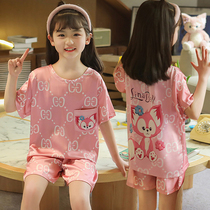 Girls pyjamas summer thin short sleeve ice silk childrens girls network red in the big child Han edition of the two set