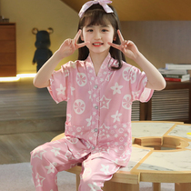 Girls nightgown summer ice wire childrens skinny sleeve suit spring and summer girl baby in childhood spring and autumn home clothing