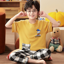 Childrens pajamas boys summer thin short sleeve trousers in large children cartoon pure cotton boys air-conditioned home suit