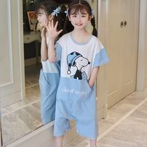 Girls Concord Pajamas Summer Short Sleeve Cotton Big Girls Girls Home Clothes in Prevention Kicking