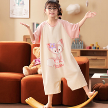 Girls sleeping skirt summer cotton short sleeve clothes baby kicking girl Lingnabel home suit