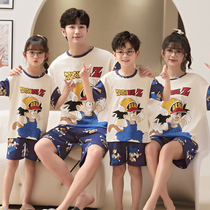Summer thin parent-child pajamas family three-member family four family members short sleeve cotton home suit suit summer
