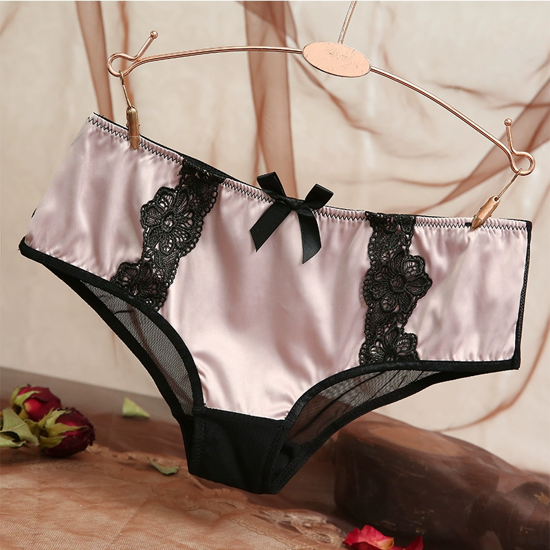 Quần lót ren đáng yêu cảm giác nữ tính liền mạch giữa lưng thấp thắt lưng satin nơ khóa lưới quần sịp cotton thoáng khí - Giống cái