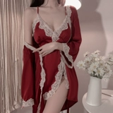 Сексуальная шелковая летняя пижама, юбка, кружевной комплект, тонкий банный халат, эффект подтяжки