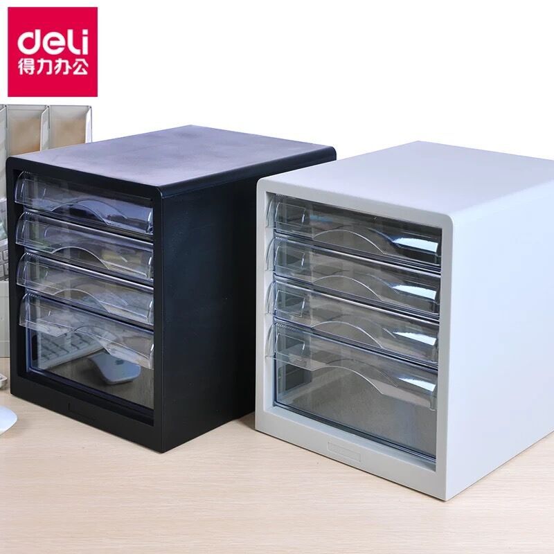 Deli 9774 four-storey drawer stationery sorting cabinet transparent desktop plastic mobile file cabinet A4 file storage box