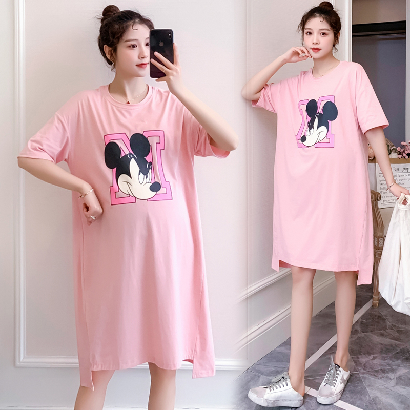 Large size maternity clothes summer cotton short-sleeved long T-shirt 200 pounds tide mother loose thin long version dress top