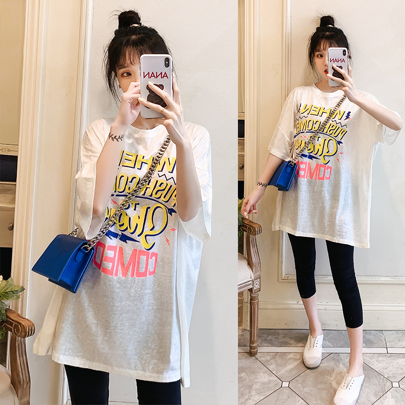 Gfei steps up the code gestation woman in summer slim fit short sleeve T-shirt Fat MM200 catty MM200 Pregnancy Loose and Thin Ocean Dress