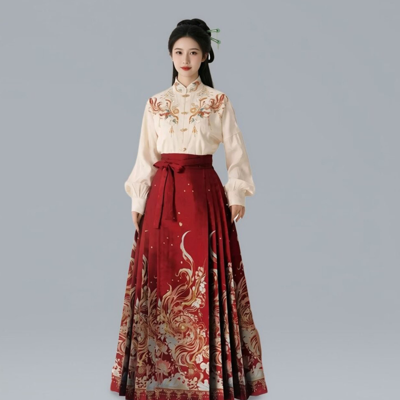 Chinese-Style Embroidered Hanfu Red Mamian Skirt Toast Dress Two-Piece Set for Plus-Size Women, New Chinese-Style Engagement Dress Set