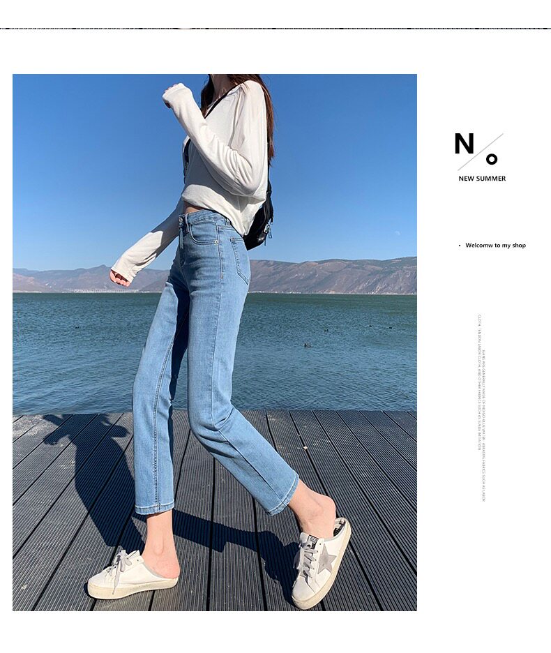 Light blue straight-leg jeans for women's summer 2022, a new thin style for petite women with an 80% to 90% cigarette tube pic 11