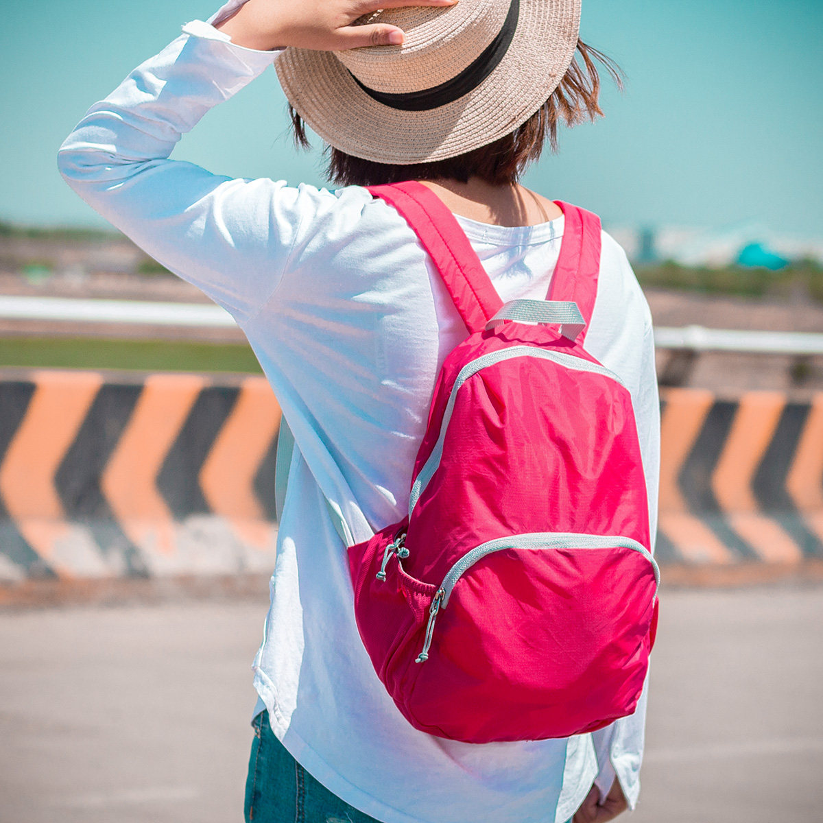 Outdoor Folding Double Shoulder Bag Ultra Light Thin Portable Skin Bag Sports Casual Travel Hiking Mini-Bag Woman