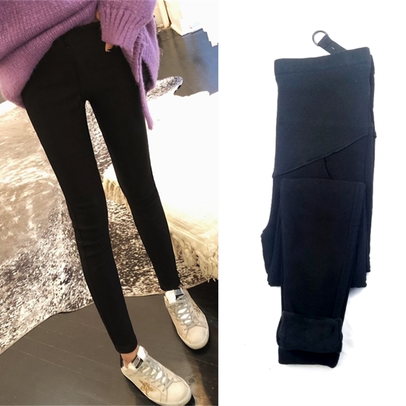 Quần legging bà bầu mùa thu đông 2018 mới dày cộng với chân nhung bút chì nâng bụng mặc quần bà bầu mùa đông quần bầu ống rộng