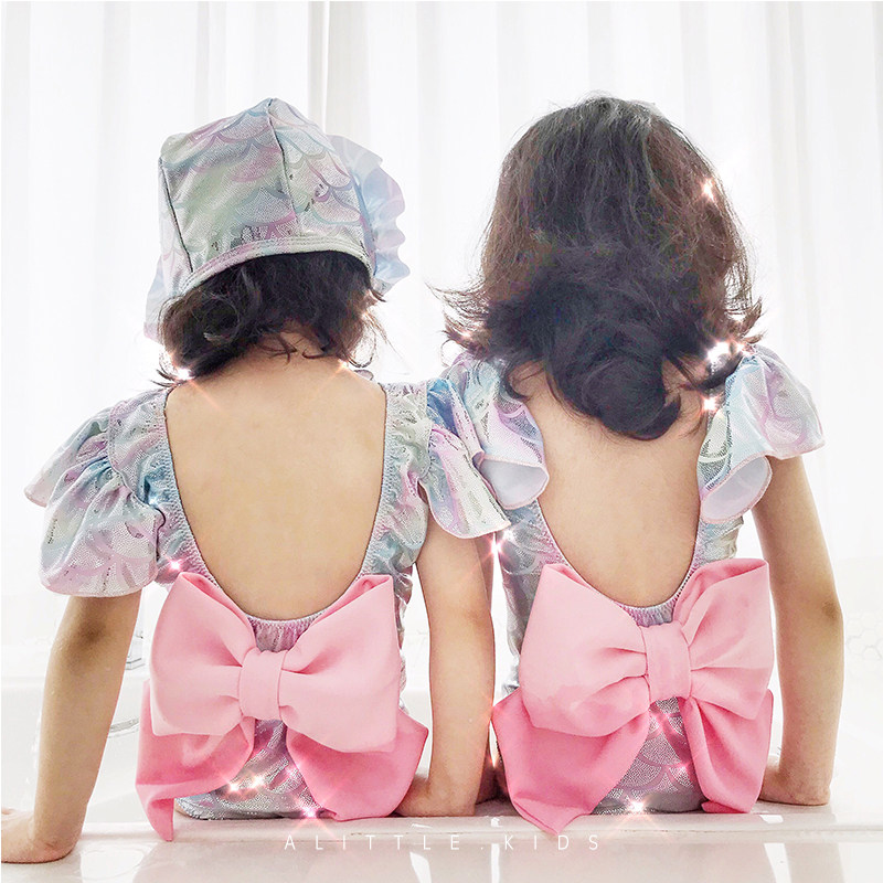 Vacation swimsuit ins explosion models children's treasure princess baby mermaid bikini one-piece swimming cap 3-piece suit