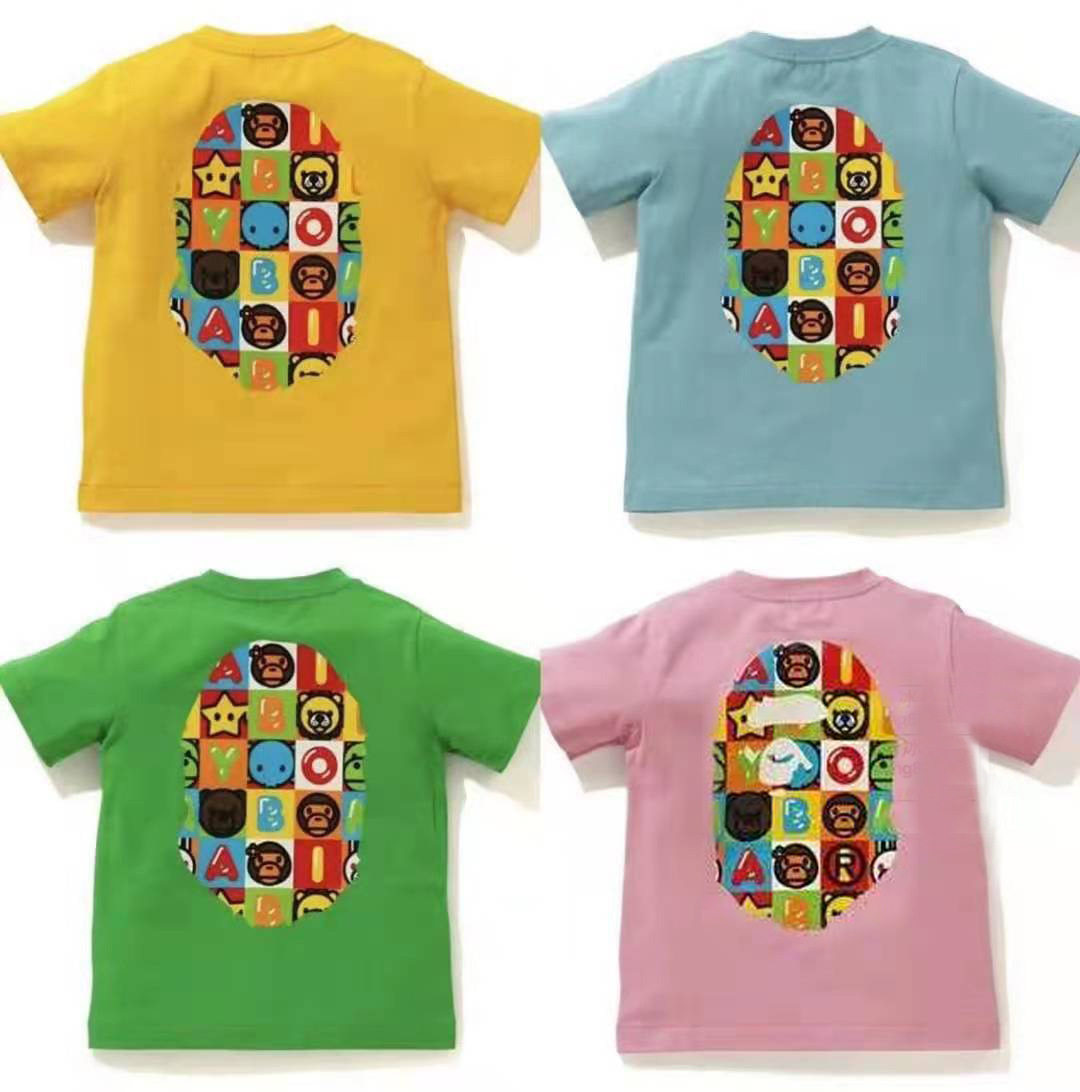 22 summer new products Japanese trendy brand monkey Xiaoxiao Leman printing color contrast pure cotton children's T-shirt short-sleeved shorts short skirt