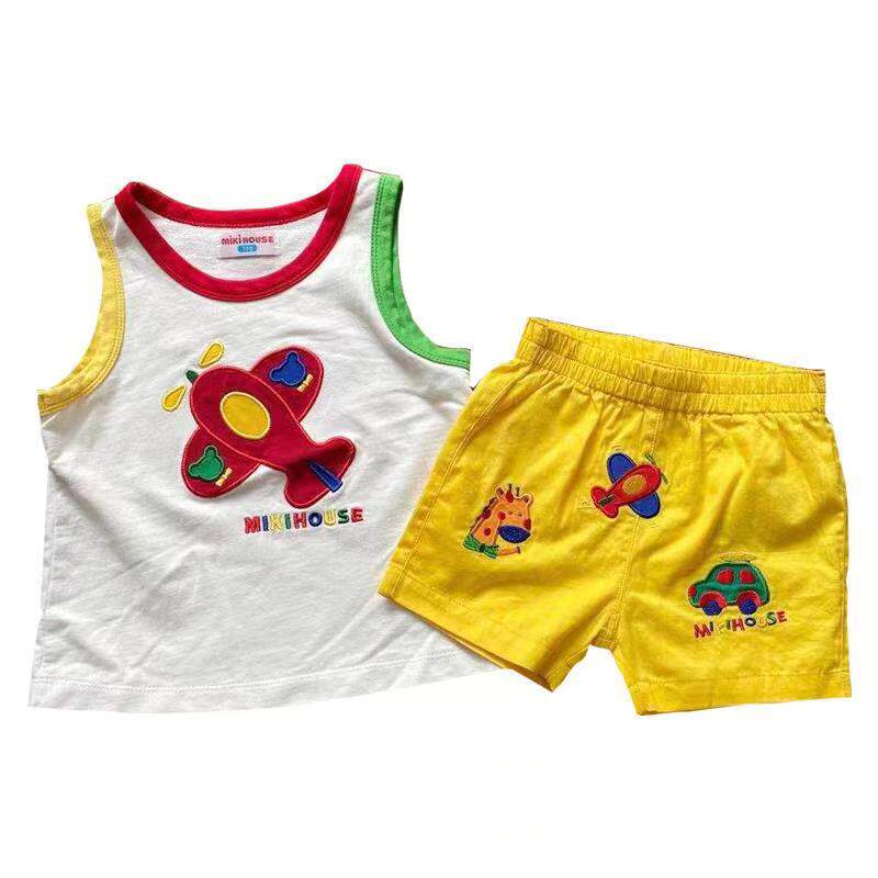 22 summer tide brand Japanese trendy boys and girls baby children's clothing MIKI children's embroidery car short-sleeved suit vest