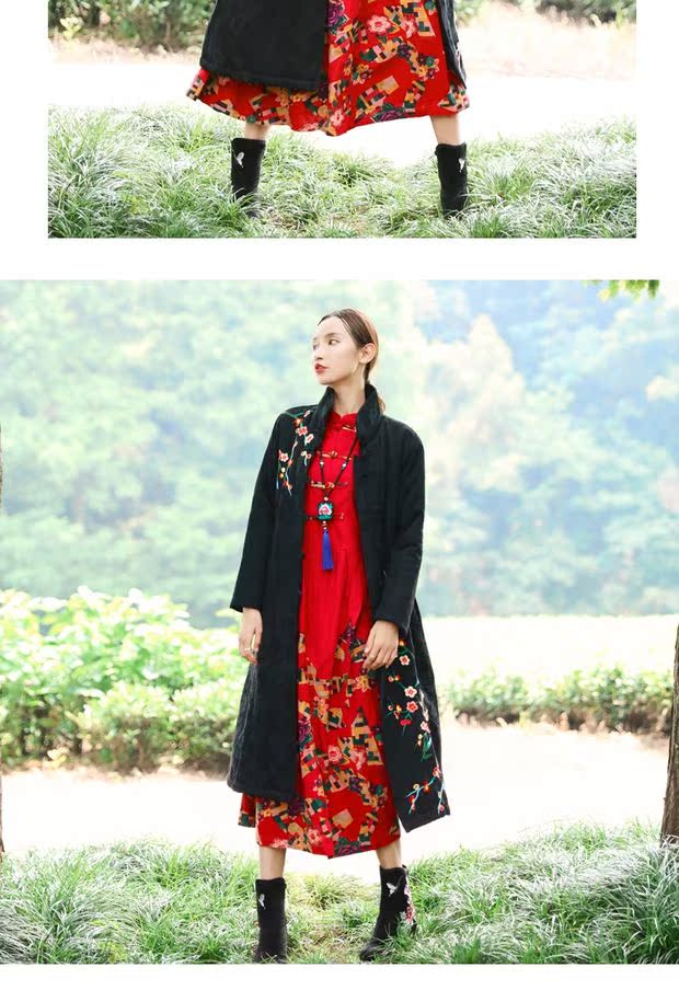 Biểu tượng tamil âm nhạc dân gian phong cách phụ nữ 2018 mùa đông mới cotton và vải lanh thêu áo khoác jacquard thêu quần áo cotton dày áo khoác nữ
