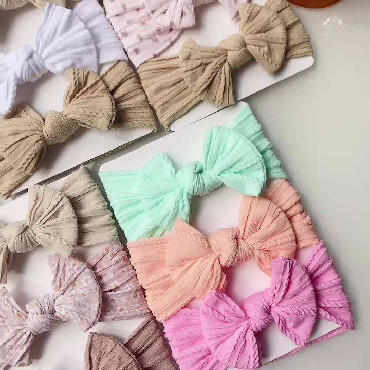 3pcs/lot Cable Knit Children Baby Girl Super Soft Stretchy Nylon Bows