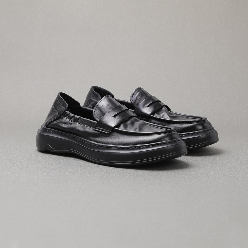 West Two/ Men's Black Genuine Leather Thick-Soled Casual Leather Shoes Slip-On Loafers Cowhide Comfortable Business Shoes West Two/ Men's Black Genuine Leather Thick-Soled Casual Leather Shoes Slip-On Loafers Cowhide Comfortable Business Shoes