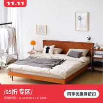 minimore) Starry Bed) Nordic Vintage Japanese Modern Simple Master Bedroom Solid Wood 18m Double Bed Queen Bed