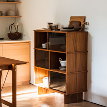 minimore) grid side cabinet) Nordic Japanese style simple solid wood glass living room dining room storage cabinet small apartment