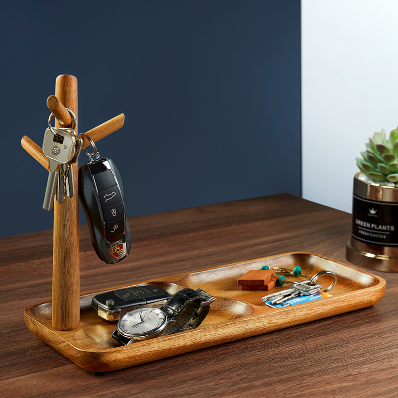 Solid wood entrance entrance key storage box Shoe cabinet Creative decoration Living room desktop shelf hook Chinese style