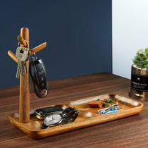 Solid wood entrance entrance entrance key storage box shoe cabinet creative ornaments living room desktop shelf adhesive hook Chinese style