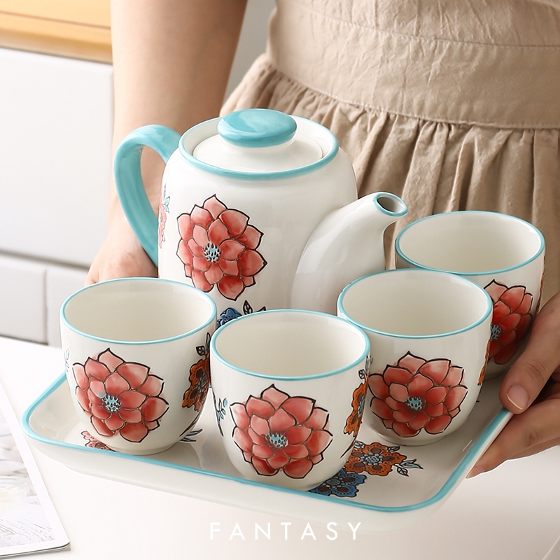 American hand-painted relief underglaze water utensils set home living room kettle set with ceramic tray healthy harmless