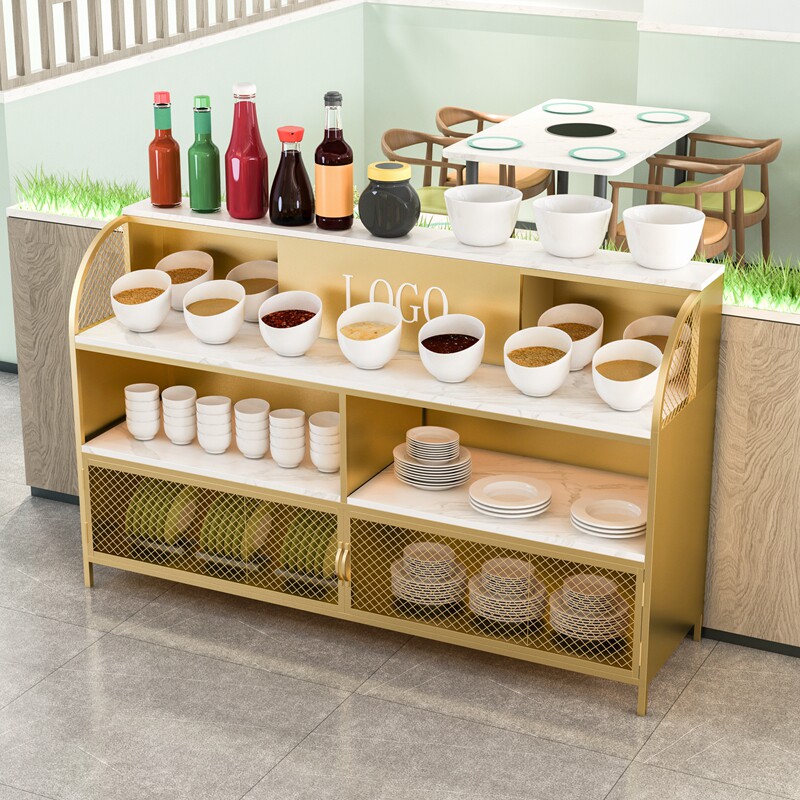 Fire Boiler Shop Seasoning Desk Self-service Dip in commercial dining room Marble Grilled Meat Spicy hot and hot seabed bailing and shelve table