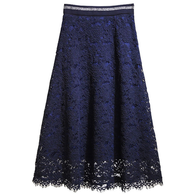 Lace skirt women's autumn 2021 women's mid-length high-waist a-line skirt drape half-length skirt autumn half-skirt