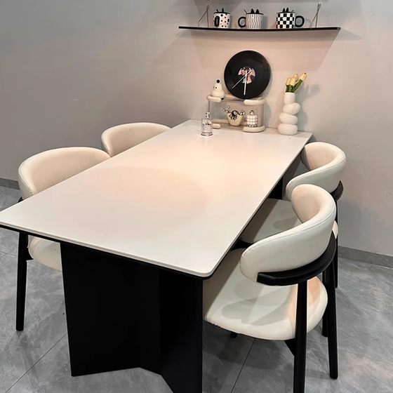 实木意式岩板餐桌椅餐桌组合饭桌小户型家用长方形现代简约桌子