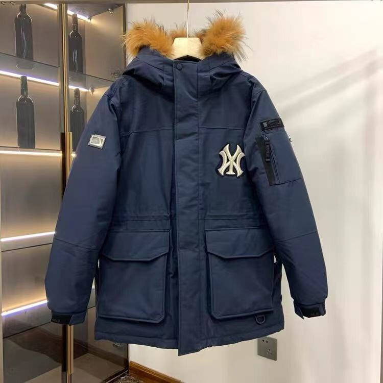 Zhang Linghe's Same Style Unisex Mid-Length Thickened Goose down Workwear Parka with Fur Collar Trendy Coat