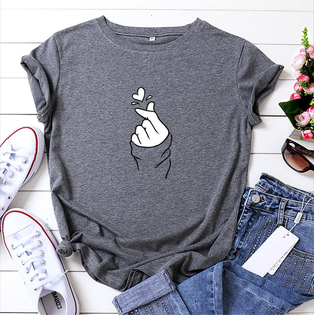 Lady Love Heart Hot Summer T-Shirt Women Casual Tops Tshirts