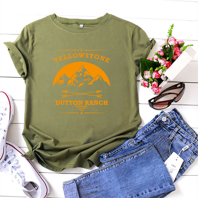 European and American women's T-shirt cotton loose casual YELLOWSTONE printed round neck short-sleeved t-shirt