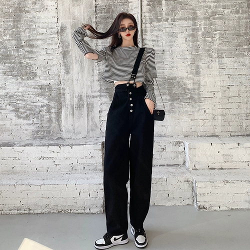 Осенний комбинезон, сексуальные штаны, черные джинсы, высокая талия