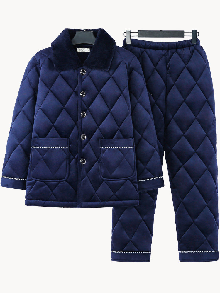 Middle Aged Sleeping Men's Winter Plus Suede Thickened Dad Cotton Padded Jacket Winter Coral Suede Warm Home Suit-Taobao