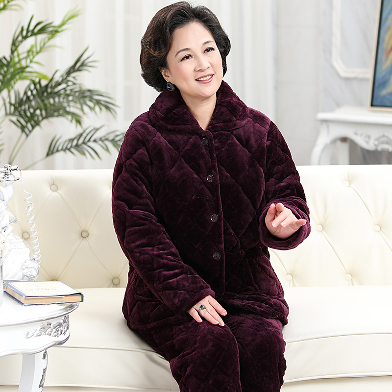 Middle Aged Pyjamas Women Winter Thicken Plus Suede Coral Suede Elder Grandma Fever Coat Pants Mom Home Wear