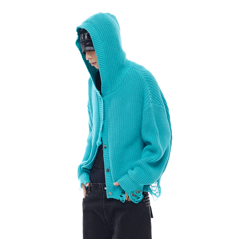 Whistlehunter (Wstht) Whistle Hunter Two-Tone Skin-Friendly Distressed Short Wide Warm Hooded Sweater Jacket Whistlehunter (Wstht) Whistle Hunter Two-Tone Skin-Friendly Distressed Short Wide Warm Hooded Sweater Jacket