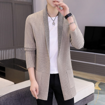 Striped Knit Large Clothed Mens Spring New Mens 100 Hitch Cardiovert Jacket Korean version of the trend handsome windweaters