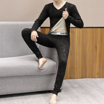 Duvet Warm Underwear Mens Winter New Bifacial Anti-bacterial Mill Hair Suit Self-Heating V Collar Youth Autumn Clothes