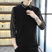 Gush fake two sweater mens spring autumn new men sashimi hooded sweatshirt Korean version fashion shirt collar blouse