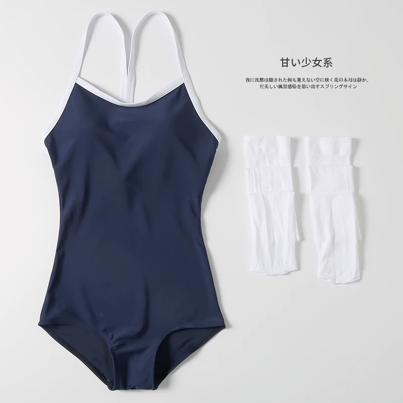 Japanese blue swimwear for students for leisure, sexy cloth, does not fade