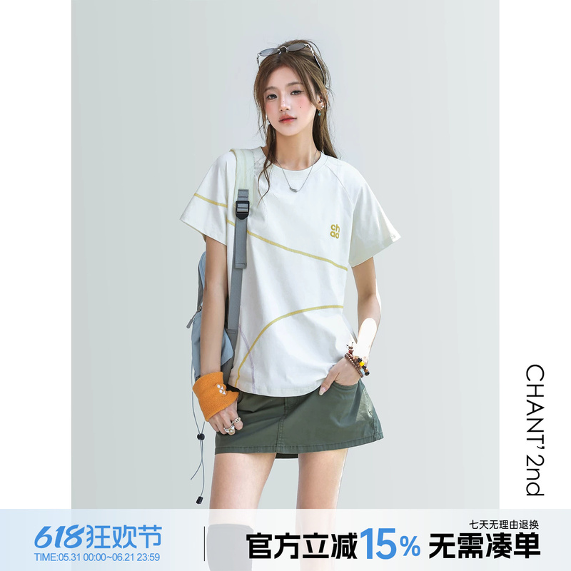 「Chant2Nd」Hasselblad Line Short-Sleeved Women's Designer Niche Sports Top Short Round-Neck Loose T-Shirt for Summer